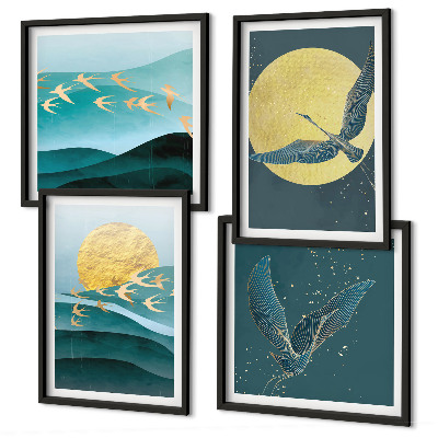 Políptico com moldura Paisagens elegantes com pássaros