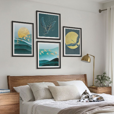 Políptico com moldura Paisagens elegantes com pássaros