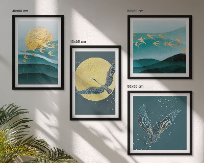 Políptico com moldura Paisagens elegantes com pássaros