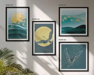 Paisagens elegantes com pássaros políptico com moldura