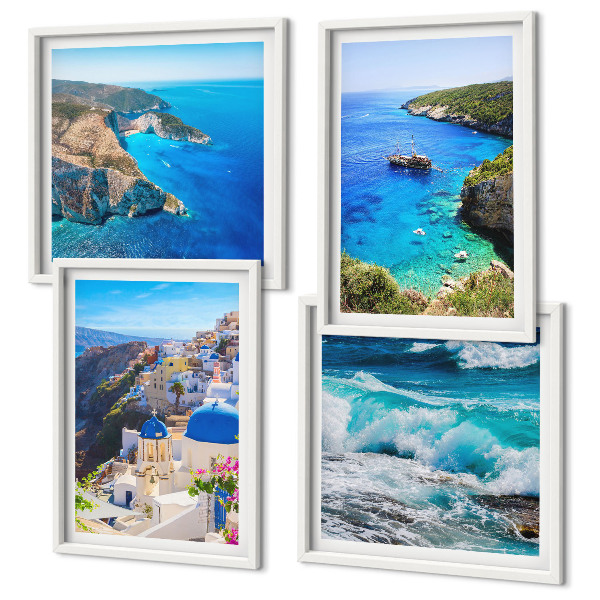 Composição de quadros Vistas gregas de Santorini Oia