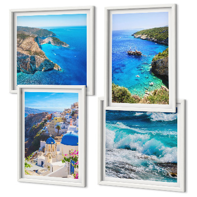 Composição de quadros Vistas gregas de Santorini Oia