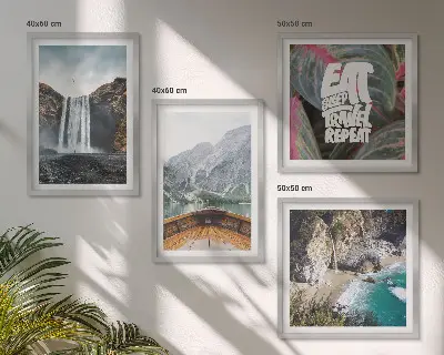 Políptico com moldura paisagem de montanha com cachoeira em meio à natureza