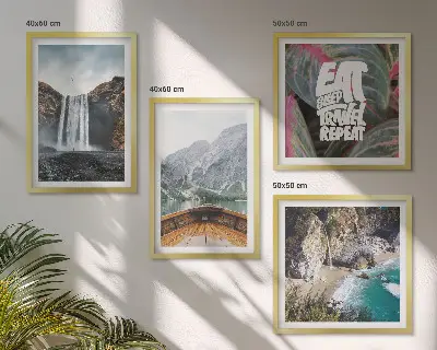 Políptico com moldura paisagem de montanha com cachoeira em meio à natureza