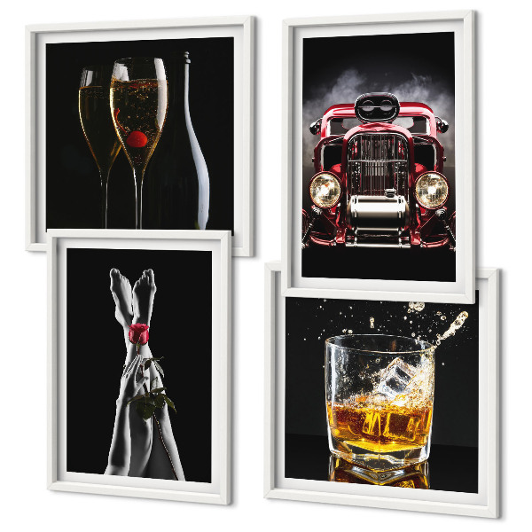 Composição de quadros Pernas de mulher rosa carro vinho