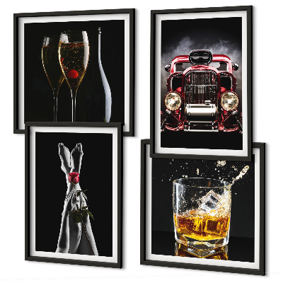 Composição de quadros Pernas de mulher rosa carro vinho