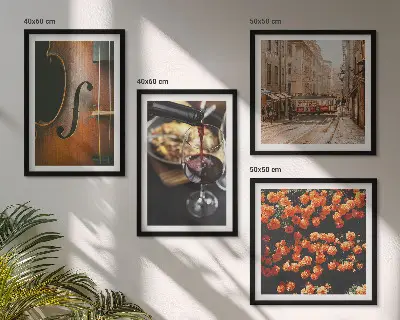Políptico com moldura flores vintage, vinho de rua e violino