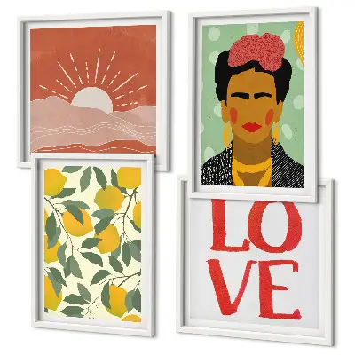 Conjunto de quadros decorativos estampa de limões e paisagem estilo Frida