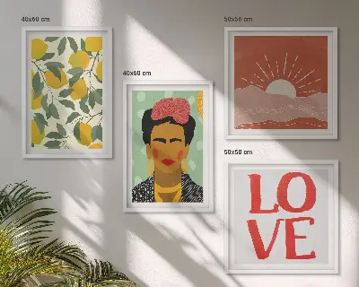 Conjunto de quadros decorativos estampa de limões e paisagem estilo Frida