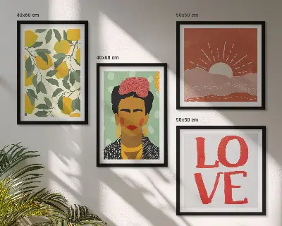 Conjunto de quadros decorativos estampa de limões e paisagem estilo Frida