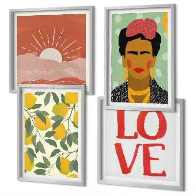Conjunto de quadros decorativos estampa de limões e paisagem estilo Frida