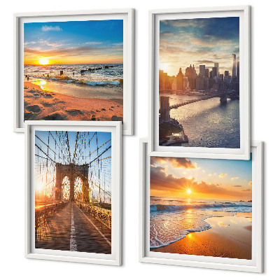 Políptico com moldura Pontes, pôr do sol, cidade