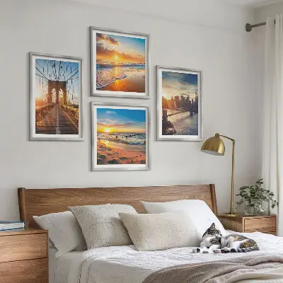 Políptico com moldura paisagem de pontes e pôr do sol na cidade