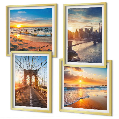 Políptico com moldura Pontes, pôr do sol, cidade