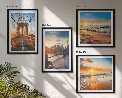 Políptico com moldura paisagem de pontes e pôr do sol na cidade