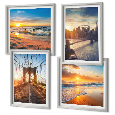 Políptico com moldura Pontes, pôr do sol, cidade