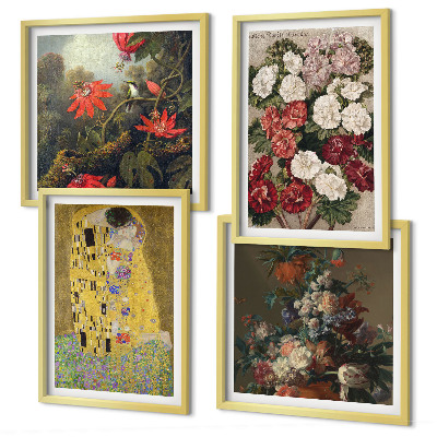 Conjunto de 4 quadros com moldura Flores da árvore, pintura de Klimt