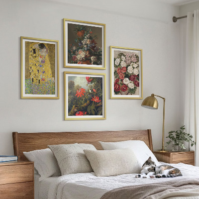 Conjunto de 4 quadros com moldura Flores da árvore, pintura de Klimt