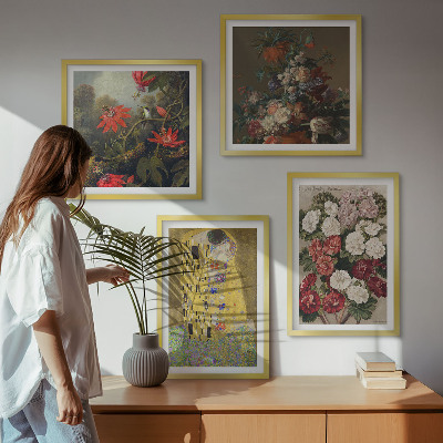 Conjunto de 4 quadros com moldura Flores da árvore, pintura de Klimt