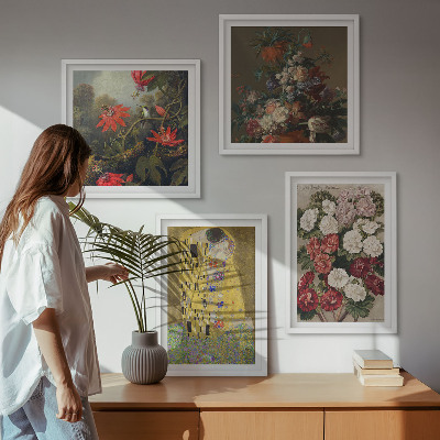 Conjunto de 4 quadros com moldura Flores da árvore, pintura de Klimt