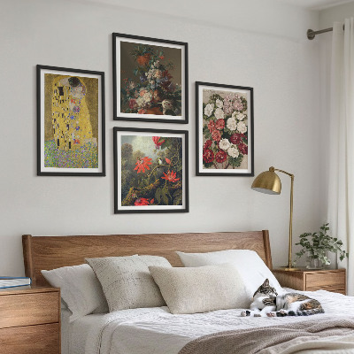 Conjunto de 4 quadros com moldura Flores da árvore, pintura de Klimt