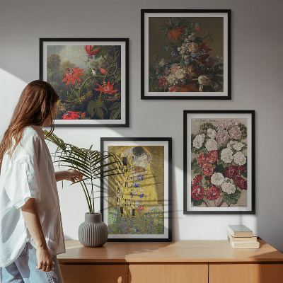 Conjunto de 4 quadros com moldura Flores da árvore, pintura de Klimt