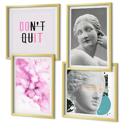 Composição de quadros com escultura abstrata em aquarela