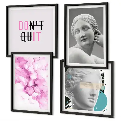Composição de quadros com escultura abstrata em aquarela