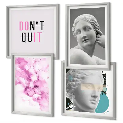 Composição de quadros com escultura abstrata em aquarela