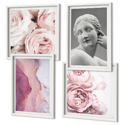 Conjunto de 4 quadros com moldura Escultura de peônia representando uma mulher