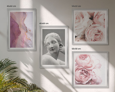 Conjunto de 4 quadros com moldura Escultura de peônia representando uma mulher