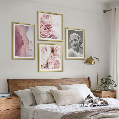 Conjunto de 4 quadros com moldura Escultura de peônia representando uma mulher