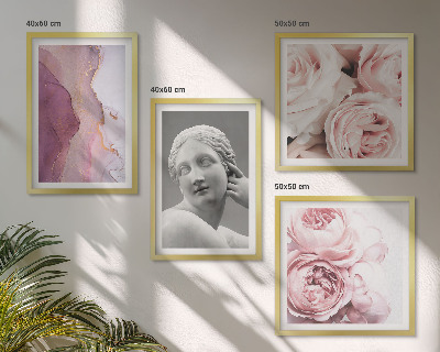 Conjunto de 4 quadros com moldura Escultura de peônia representando uma mulher