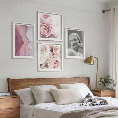 Conjunto de 4 quadros com moldura Escultura de peônia representando uma mulher