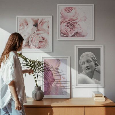 Conjunto de 4 quadros com moldura Escultura de peônia representando uma mulher