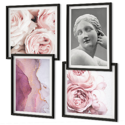 Conjunto de 4 quadros com moldura Escultura de peônia representando uma mulher