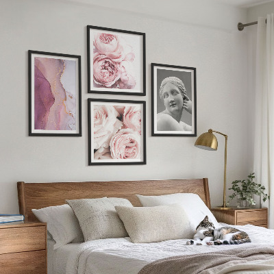 Conjunto de 4 quadros com moldura Escultura de peônia representando uma mulher