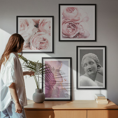 Conjunto de 4 quadros com moldura Escultura de peônia representando uma mulher