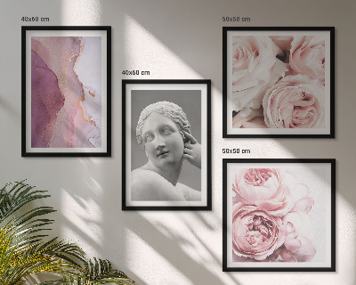 Conjunto de 4 quadros com moldura Escultura de peônia representando uma mulher