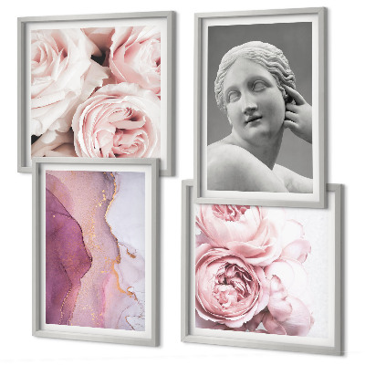 Conjunto de 4 quadros com moldura Escultura de peônia representando uma mulher