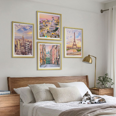 Políptico com moldura Nova York Paris Oia Varsóvia crepúsculo