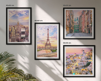 Políptico com moldura Nova York Paris Oia Varsóvia crepúsculo