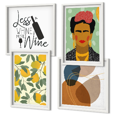Políptico com moldura Retrato de Frida com vinho de limão