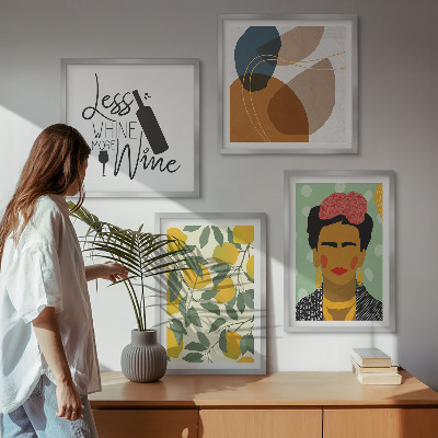 Políptico com moldura Retrato de Frida com vinho de limão