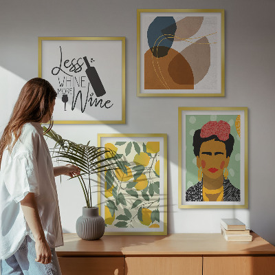 Políptico com moldura Retrato de Frida com vinho de limão