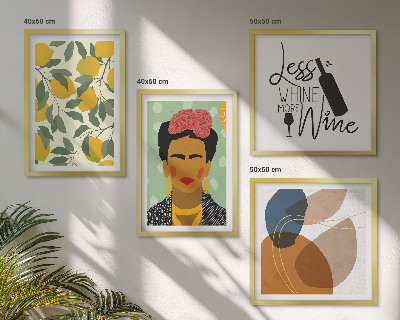 Políptico com moldura Retrato de Frida com vinho de limão