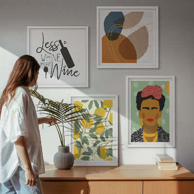 Políptico com moldura Retrato de Frida com vinho de limão