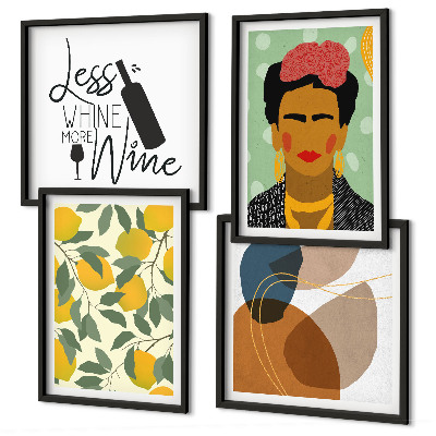 Políptico com moldura Retrato de Frida com vinho de limão