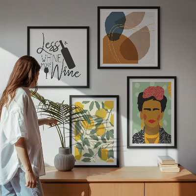 Políptico com moldura Retrato de Frida com vinho de limão