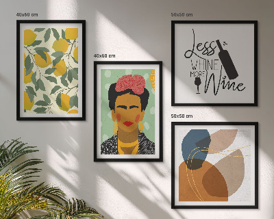 Políptico com moldura Retrato de Frida com vinho de limão